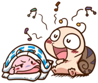 🎤 kartun, karakter, imut, senang, mengantuk, not musik, siput whatsapp sticker