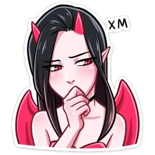 🧐 XM ác quỷ, quỷ dữ, anime, cô gái, gợi cảm, đôi cánh, sừng whatsapp sticker