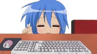 ☝️ Anime, Chica, Ordenador, Teclado, Ratón, Oficina telegram sticker