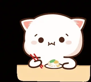😋 gatto, carino, kawaii, cibo, mangiare, riso, bacchette telegram sticker