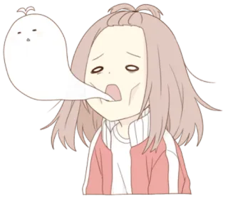 👻 Cartone animato, Anime, Esaurimento, Fantasma, Stanco, Personaggio, Adesivo telegram sticker