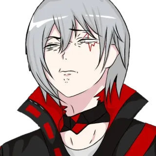 😒 anime, manga, pelo gris, rojo, negro, personaje telegram sticker