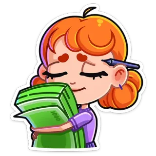 💰 money, cash, cartoon, woman, wealth, success whatsapp sticker