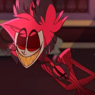 🍾 Alastor Hazbin Hotel Kreskówka, Demon, Czerwony, Uśmiechnięty, Zły, Radio telegram sticker
