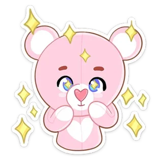 ✨ urso, fofo, kawaii, rosa, brilhos, desenho animado, adesivo, adorável telegram sticker