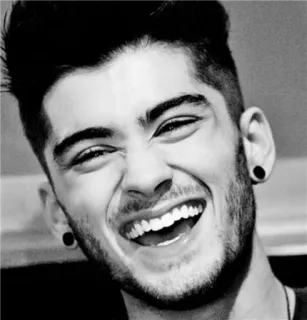 😂 Zayn Malik 歌手, 有名人, 人, 男性, 笑顔, 笑う, ポートレート, 白黒 telegram sticker