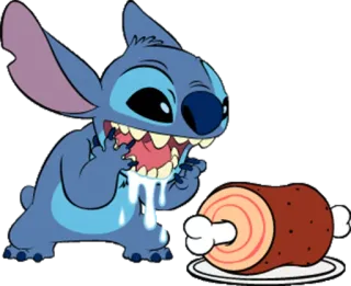 😍 Stitch Lilo & Stitch การ์ตูน, เอเลี่ยน, กิน, อาหาร, เนื้อ, ดิสนีย์ telegram sticker
