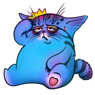 🥵 cat, sick, exhausted, crown, tired, cartoon, blue, sad whatsapp sticker