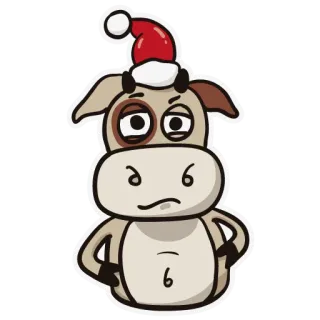😑 牛, サンタ帽子, 漫画, 動物, クリスマス, お祝い, かわいい telegram sticker