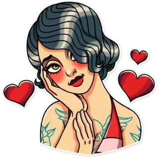 💕 woman, hearts, tattoos, cartoon, pin-up whatsapp sticker