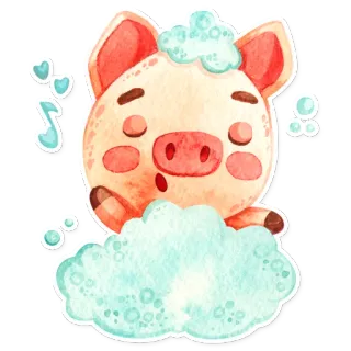 🎼 maiale, animale, carino, cartone animato, acquerello, adesivo telegram sticker