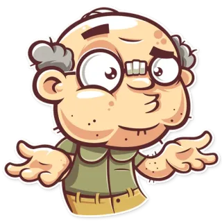 😕 Dibujo animado, Anciano, Encogiéndose de hombros, Ilustración, Pegatina telegram sticker