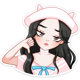 👎 만화, 소녀, 싫어요, 싫음, 슬픈, 일러스트, 스티커 telegram sticker