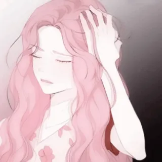 🍢 kobieta, różowe włosy, portret, kobieca, długie włosy, smutna, osoba telegram sticker