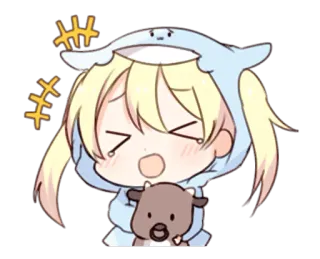 😆 アニメ, ちび, 可愛い, 悲しい, 泣く, サメ, パーカー, ぬいぐるみ telegram sticker