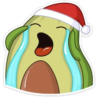 😭 avocat, pleurer, triste, noël, bonnet père noël, emoji, fruit, dessin animé telegram sticker