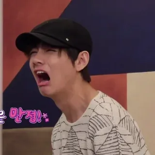 😩 은 만정! pessoa, grito, chapéu, rosto, coreano whatsapp sticker