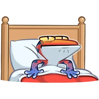 😐 Gecko, schläfrig, Bett, Eidechse, Cartoon, Tier, Reptil telegram sticker