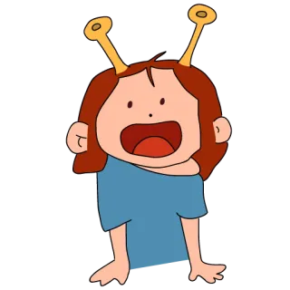 😮 Dessin animé, Personnage, Fille, Antenne alien, Bouche ouverte, Illustration whatsapp sticker
