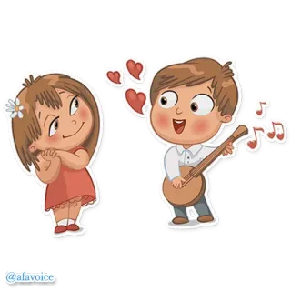 🎻 @afavoice Kreskówka, Miłość, Chłopak, Dziewczyna, Serce, Muzyka, Para telegram sticker