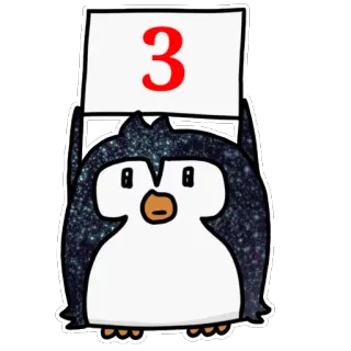 3⃣ 3 pingüino, número 3, dibujo animado, animal, lindo, pegatina telegram sticker