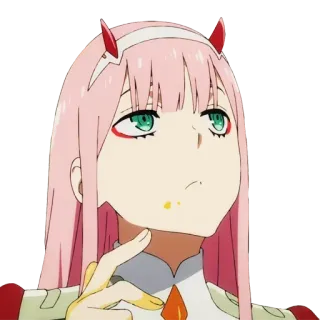 🤔 Zero Two Darling in the Franxx Anime, Mädchen, Charakter, Pinke Haare, Zero Two, Darling in the Franxx telegram sticker