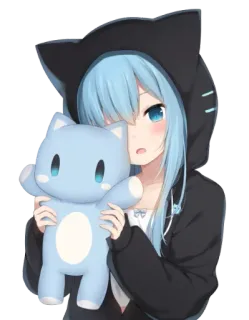 😺 Anime, Cô gái, Mèo, Áo hoodie, Dễ thương, Kawaii telegram sticker