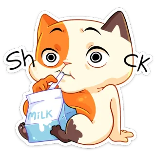 😳 Shck แมว, นม, ดื่ม, น่ารัก, สติกเกอร์, ตลก telegram sticker