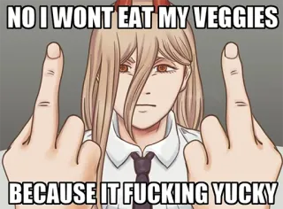 🖕 NO I WONT EAT MY VEGGIES BECAUSE IT FUCKING YUCKY middle finger, offensive, anime girl, food, yucky, veggies telegram sticker