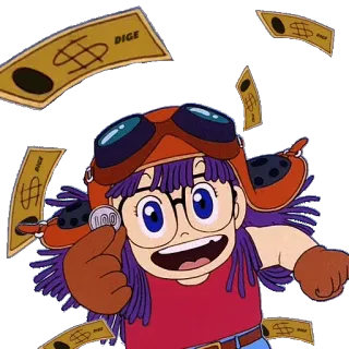 💸 DIGE dinheiro, moedas, personagem, dólares, piloto, cabelo roxo, animação telegram sticker