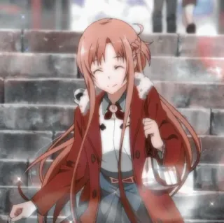 😆 Asuna Yuuki Sword Art Online anime, postać, kreskówka, kobieta, uśmiechnięta telegram sticker