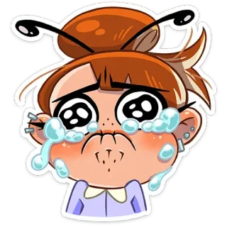 😭 만화, 울음, 슬픔, 화남, 눈물, 소녀, 표정 telegram sticker
