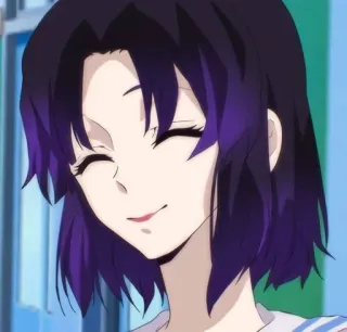 💗 Shinobu Kocho Demon Slayer Anime, Shinobu Kocho, Thanh Gươm Diệt Quỷ, Nụ cười, Nhân vật, Hạnh phúc, Màu tím telegram sticker