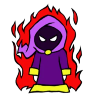 😡 magicien, magie, feu, dessin animé, personnage à capuche, robe violette whatsapp sticker