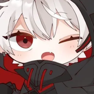 🤍 anime, cartoon, cute, chibi, red eyes, winking, hoodie whatsapp sticker
