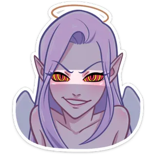 😠 ангел, демон, аниме, мультфильм, фэнтези, улыбка, уши, дьявол telegram sticker
