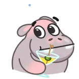 🥴 бегемот, коктейль, животное, напиток, мультфильм, милый telegram sticker