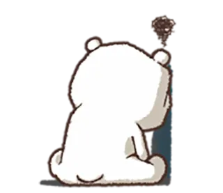 😔 gấu, gấu trắng, suy nghĩ, ngồi, hoạt hình, động vật whatsapp sticker