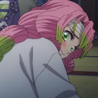 💗 Mitsuri Kanroji Demon Slayer Аниме, Клинок, рассекающий демонов, Мицури Канроджи, розовые волосы, зеленые глаза, милый telegram sticker