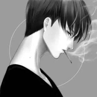 🚬 hút thuốc, thuốc lá, người đàn ông, chân dung, thang độ xám, phong cách anime whatsapp sticker
