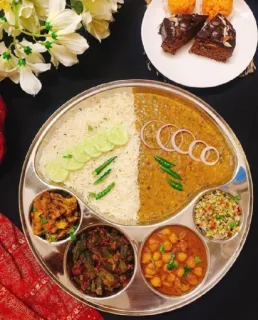🍲 indian food, thali, rice, daal, vegetables, dessert telegram sticker
