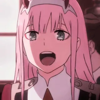 🍝 Zero Two Darling in the Franxx Anime, Mädchen, pinke Haare, Hörner, Zero Two telegram sticker