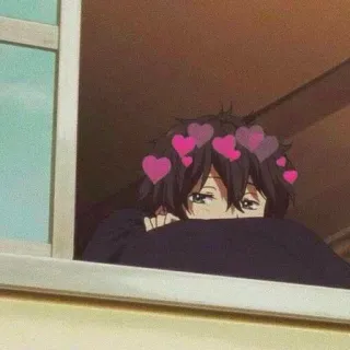 💞 Garçon animé, Coeurs, Fenêtre, Dessin animé, Mignon telegram sticker