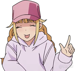 😋 Anime, Desenho animado, Garota, Língua, Boné, Loira, Fofa, Adesivo telegram sticker
