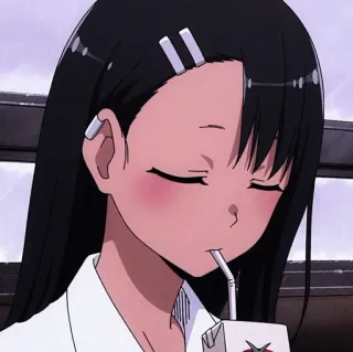 🤍 Nagatoro Don't Toy with Me, Miss Nagatoro anime, girl, drinking, cute, cartoon whatsapp sticker