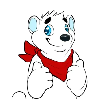 😥 Eisbär, Cartoon, Maskottchen, roter Schal, Daumen hoch whatsapp sticker