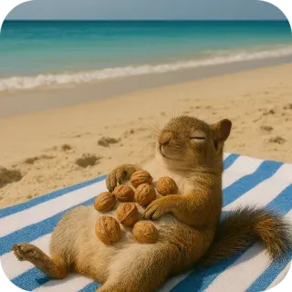 🏖 écureuil, plage, noix, détente, animal, nature, vacances telegram sticker