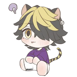 😛 @HAWKS mèo, anime, chibi, dễ thương, kawaii, dấu chấm hỏi telegram sticker