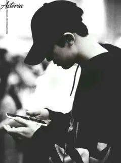 ⛓ Astoria man, hat, black and white, phone telegram sticker