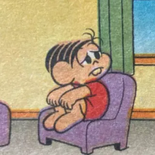 😥 Monica Monica's Gang kartun, sedih, duduk, kursi, Turma da Mônica, komik telegram sticker